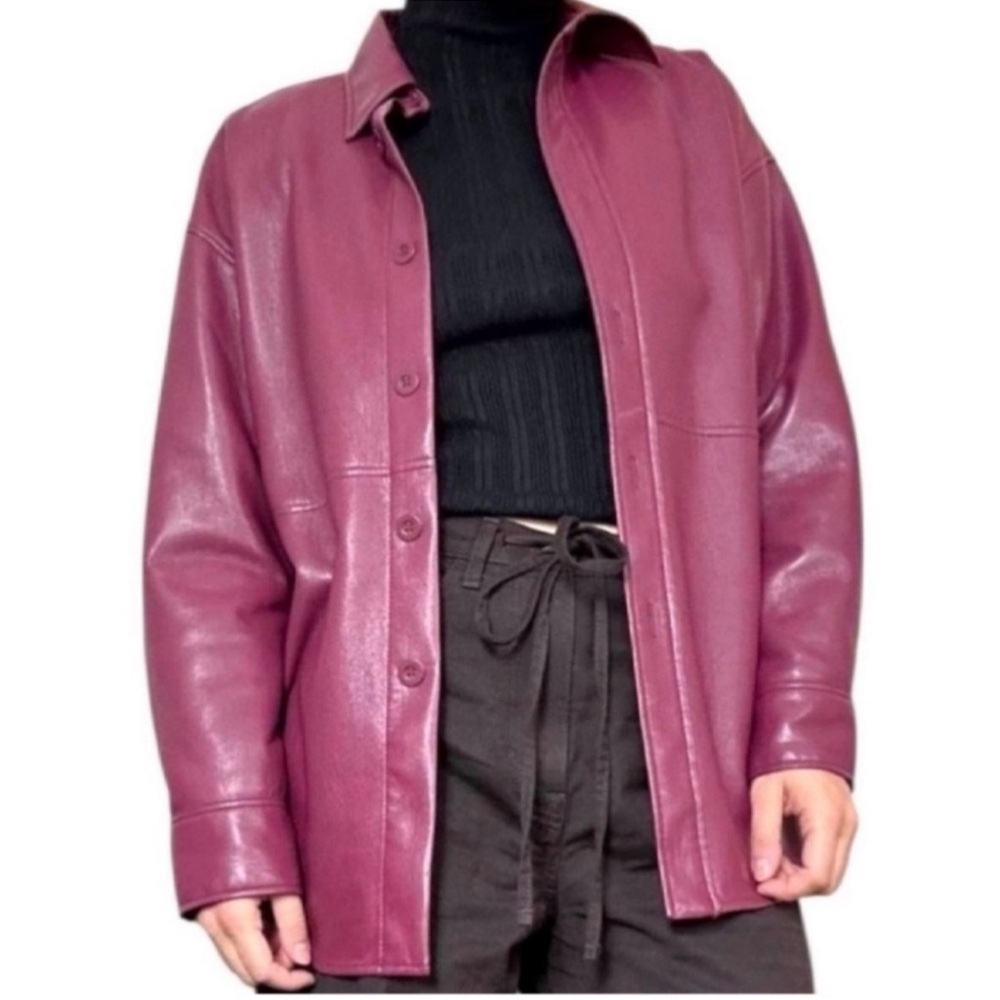 Aritzia Babaton Women's Burgundy Pelli Vegan Leather Shirt Jacket Sz XS